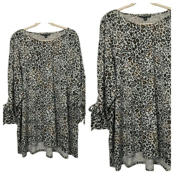 Zac & Rachel Ladies Leopard Animal Print Scrunch Sleeve Blouse Size 2X Plus Size - Picture 1 of 8